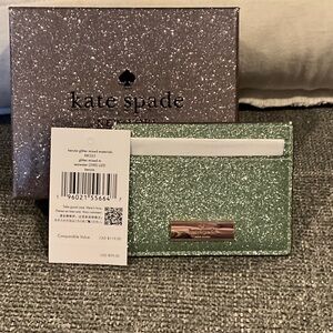 Kate Spade Green Glitter Card Case. NWT and glittered box included